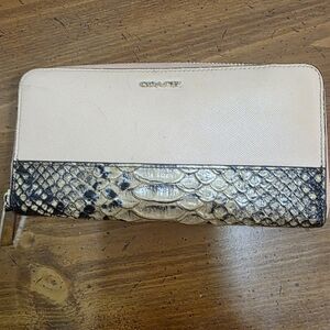 Coach Cream and Snakeskin Zip  around Wallet